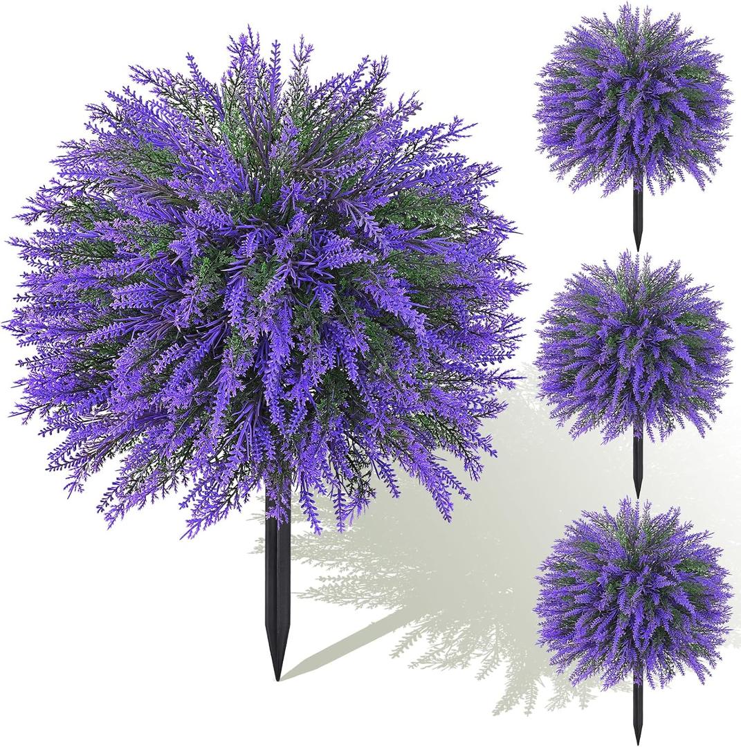 4Pcs Artificial Lavender Topiary Ball for Outdoors, 22" Fake Boxwood Shrubs