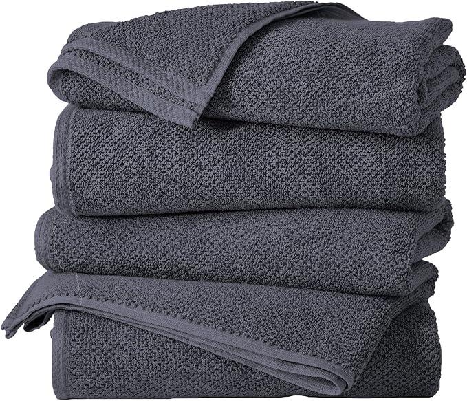 Great Bay Home 100% Cotton 4 Pack 54x27 Bath Towel Set  Absorbent, QuickDrying, Durable Towels for Bathroom Decor  LowTwist, TwoPly Fibers (Stone Blue)