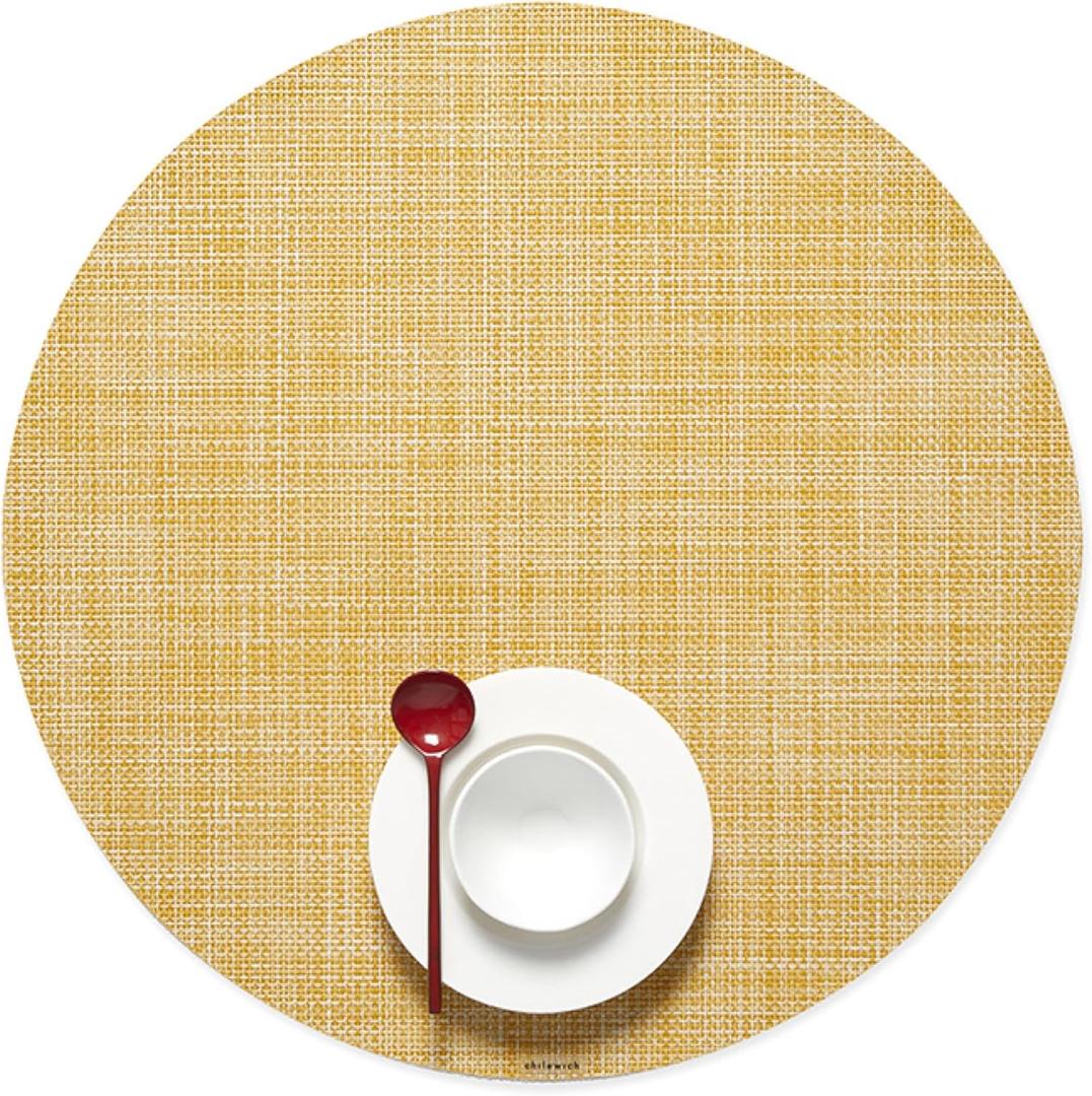 Chilewich Mini Basketweave Placemats - Round Woven Placemats Set of 4 - Reusable, Stain-Resistant, Indoor/Outdoor Tabletop Protection - Ochre - 15" Round
