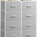 WLIVE Fabric Dresser for Bedroom with Open Shelves, Tall Dresser with 8 Drawers, Storage Tower with Fabric Bins, Chest of Drawers for Closet, Living Room, Hallway, Light Gray