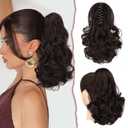 SOFEIYAN Ponytail Extension 11 inch Claw Clip Ponytail Hair Extensions Long Curly Wavy Ponytail Fluffy Clip on Pony Tails Synthetic Hairpiece for WomenDark Brown