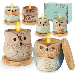 Kinforse Citronella Candles Outdoor Gift Ideas for Women, 6x3.5 Oz Novelty Owl Soy Candles for Gift Sets Women, Aromatherapy Candles Bulk for Garden, Porch, Outdoor Patio Dcor