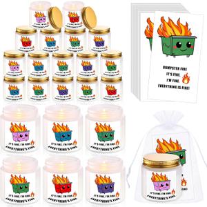 Nuanchu 72 Pcs Dumpster Fire Appreciation Gifts for Coworker Employee Anxiety Relief Gift Bulk 24 Scented Aromatherapy Candles 24 Dumpster Fire Cards and 24 Organza Bag for Team