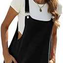 Yeokou Women's Cotton Linen Short Overalls Casual Summer Bib Shortalls with Pockets, L