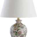 JONATHAN Y 24" Multi-Colored/Gold French Country Ceramic Floral Urn Table Lamp, White Linen Shade, Chinoiserie Ginger Jar Bedside Lamp for Living Room Bedroom, LED Bulb JYL3009A