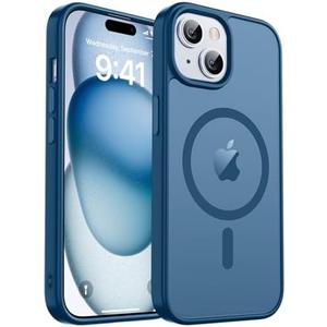 zapica Magnetic for iPhone 15 Case & iPhone 14 Case, [Compatible with MagSafe] [Military Grade Drop Protection] Translucent Matte Shockproof Anti-Scratch Phone Cover, Dark Blue