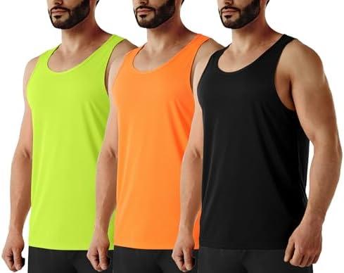 URBEST Men's Neon Workout Sleeveless Shirts Quick Dry Swim Beach Muscle Gym Running Athletic Tank Top Large, Bright Yellow/ Orange/ Black 