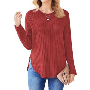 Women Fall Tops Casual Loose Stretchy Plus Size Pullover Crew Neck Curved Hem Comfy Tunics (RBL,L) Royal Blue (Medium)