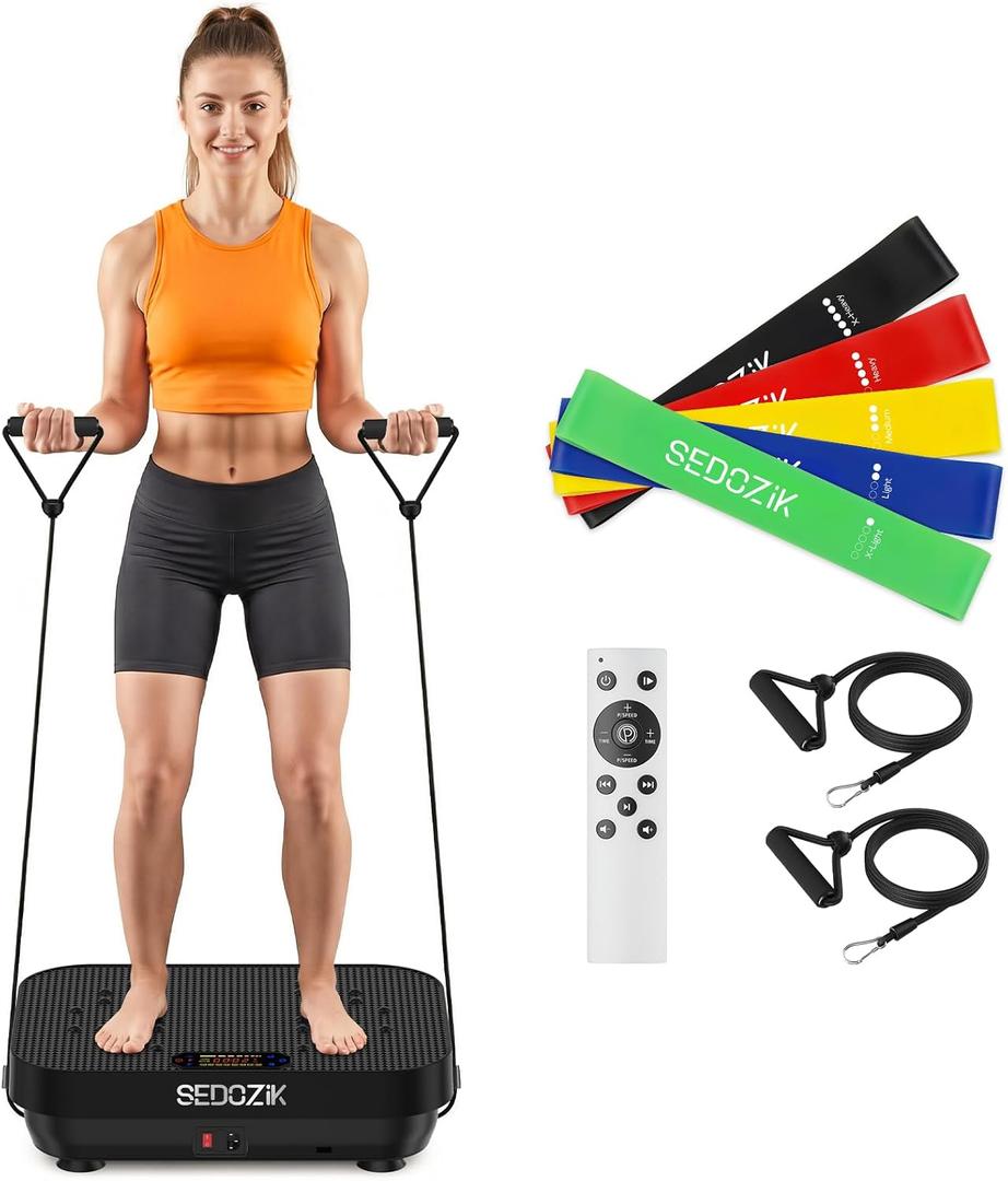SEDOZIK Vibration Plate Exercise Machine, Vibration Plate for Lymphatic Drainage Weight Loss, Vibrating Plate Workout Equipment with Resistance Bands Bluetooth for Home Women Men