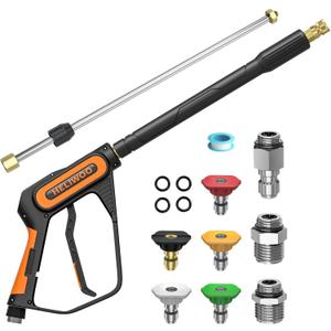 Pressure Washer Gun 5000PSI, 40 Inch with 3/8" Swivel Plug & M22-14/15mm Fitting & 5 Nozzle Tips, Power Washing Gun with Wand Extension for Foam Cannon Car Wash