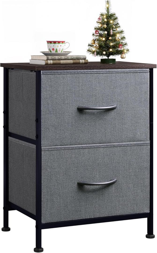 WLIVE Nightstand, 2 Drawer Dresser for Bedroom, Small Dresser with 2 Drawers, Bedside Furniture, Night Stand, End Table with Fabric Bins for Bedroom, Closet, Entryway, College Dorm, Dark Grey (1 Piece)