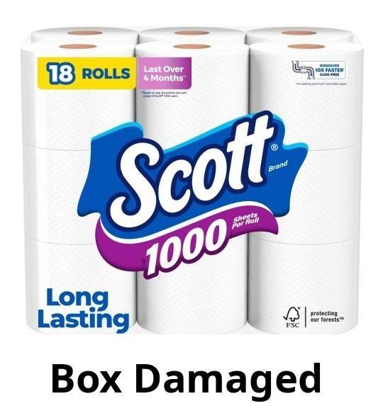 18 Rolls/Case Scott 1000 Toilet Paper, 1-Ply, 1000 Sheets Per Roll , White