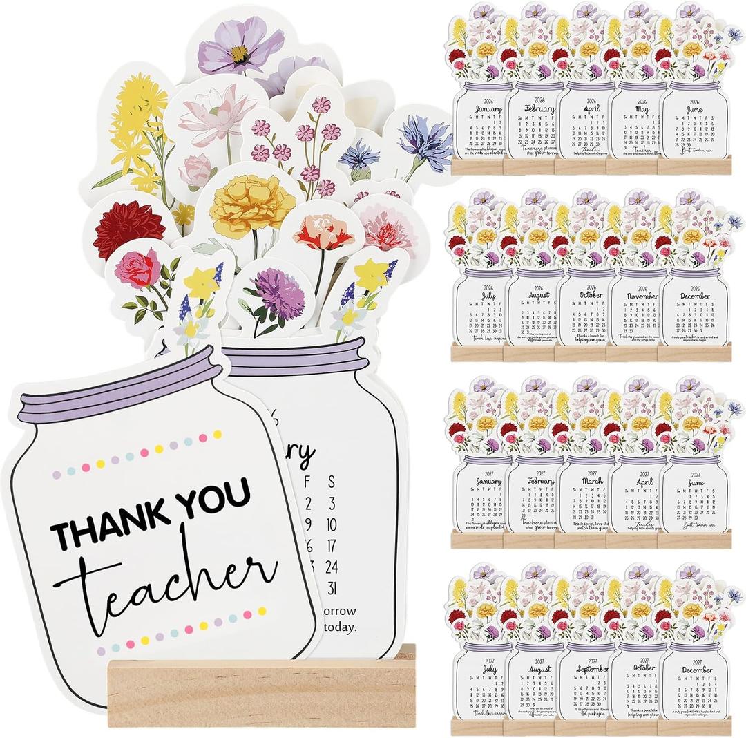 Crtiin 20 Sets Graduation Teacher Appreciation Gifts Desk Calendar 2026 2027 with Wooden Stand Mini Monthly Calendar Desktop Thank You Gift for Teacher Mentor Teaching Assistants Staff Office Supplies