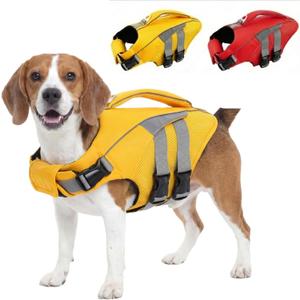 IECOii Dog Life Jacket for Swimming Boating High Visibility, Doggy Floating Vest with Sturdy Grab Handle D Ring, Reflective Adjustable Water Vests for Medium Breeds, Pool Beach Lake, Yellow, Size L (L(Chest:22.8"29.5"))