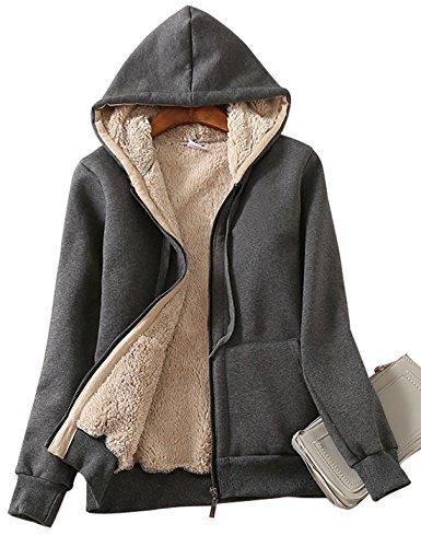 Yeokou Women's Casual Full Zip Up Sherpa Lined Hoodie Sweatshirt Jacket Coat, Size M