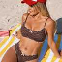 ZAFUL Women Ruffled Bikini Set Scoop Neck Swimsuit (Brown, Large)