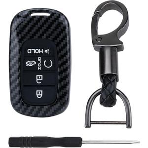 Key Fob Cover for Honda, 5 buttons Carbon Fiber Key Fob Case, Fob Case Protector, Fiber Key Fob for Honda 2022 2023 2024 2025 Civic Accord CR-V HR-V V Pilot SI EX EX-L Touring Car Accessories (Black)