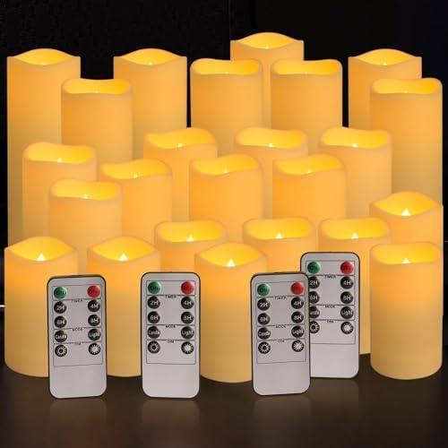 YOROXRG Set  Waterproof Outdoor Flameless Candles, LED Candles with 4 Remote and Timer,(H 4" 5" 6" x D 2.2"),for Halloween Wedding Festiv