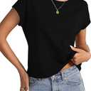 Womens Cap Sleeve T Shirts Crewneck Loose Fit Crop Tops 2026 Summer Casual Tee Fashion Trendy Clothes M