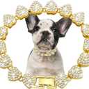 Glitter Metal Cuban Diamond Dog Chain Dog Training Chain with Secure Buckle Heart-Shaped Pet Collars for Large Medium Dogs (14in, Gold)