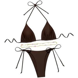 SHENHE Women's 2 Piece Sexy Bikini Sets Halter Tie Side Triangle Swimsuits, M