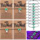 Hoolerry 12 Pcs Halloween Wish Bracelet Set Glowing Adjustable Halloween Bracelets with Cards Witch Ghost Cat Pumpkin Glow in the Dark Gifts for Women Party Favor