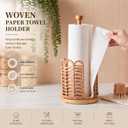 1 Pcs Natural Woven Rattan Paper Towel Holder 13.4 Inch Countertop Dispenser with Rattan Weaving Cage and Solid Wood Base, Rustic Farmhouse Kitchen Decor for Napkins and Roll Towels