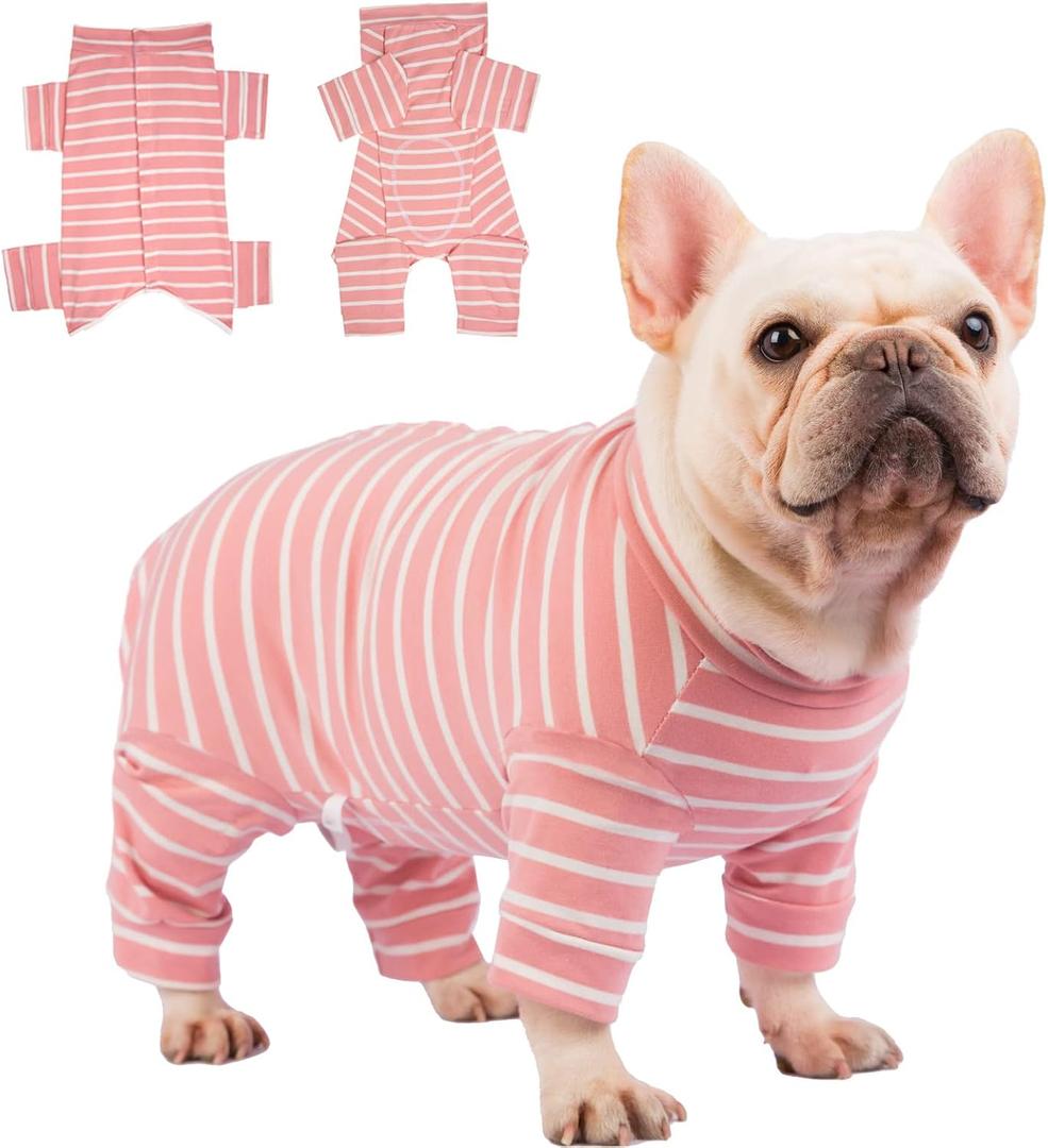 Dog Surgery Recovery Suit, Puppy Cat Onesie for Shedding Skin Disease Wound Protection, Medical Pet Surgical Suit w/Long Sleeve, Dog Pajamas (Pink, Small)