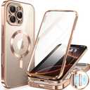 BERFY Magnetic for iPhone 16 Pro Max Case, Compatible with MagSafe, [Built-in 9H Tempered Glass Screen Protector & Upgraded Camera Protection] Full Body Plating Phone case for 16 Pro Max,Desert Gold