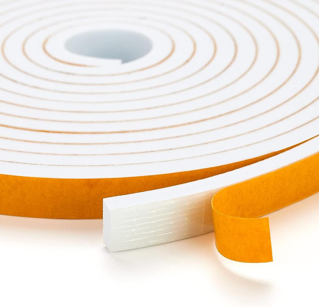 16 Feet Weather Stripping Door Seal- 1" Wide X 3/4" Thick Door Bottom Seal Strip High Density Foam Tape Adhesive Rubber Strip for Door Soundproofing,Window Insulation (1" x 3/4" x 16FT,White)