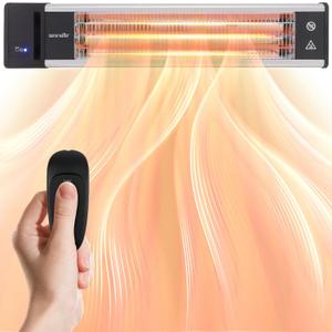 SereneLife Infrared Patio Heater, Wall-Mounted Electric Heater with Remote, 1500W, IP65 Approved, Odorless, Indoor/Outdoor for Patio, Restaurant, Backyard, Garage, Decks