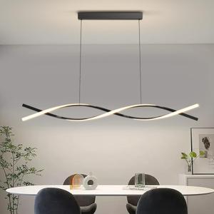 Modern Pendant Lights Fixture, 57in Aluminum LED Chandelier with Remote Control Dimmable 3000k-6000K Color Temperature, Island Lighting Lamp for Kitchen, Dining Room, Billiard Room (57 inch, B-Black)
