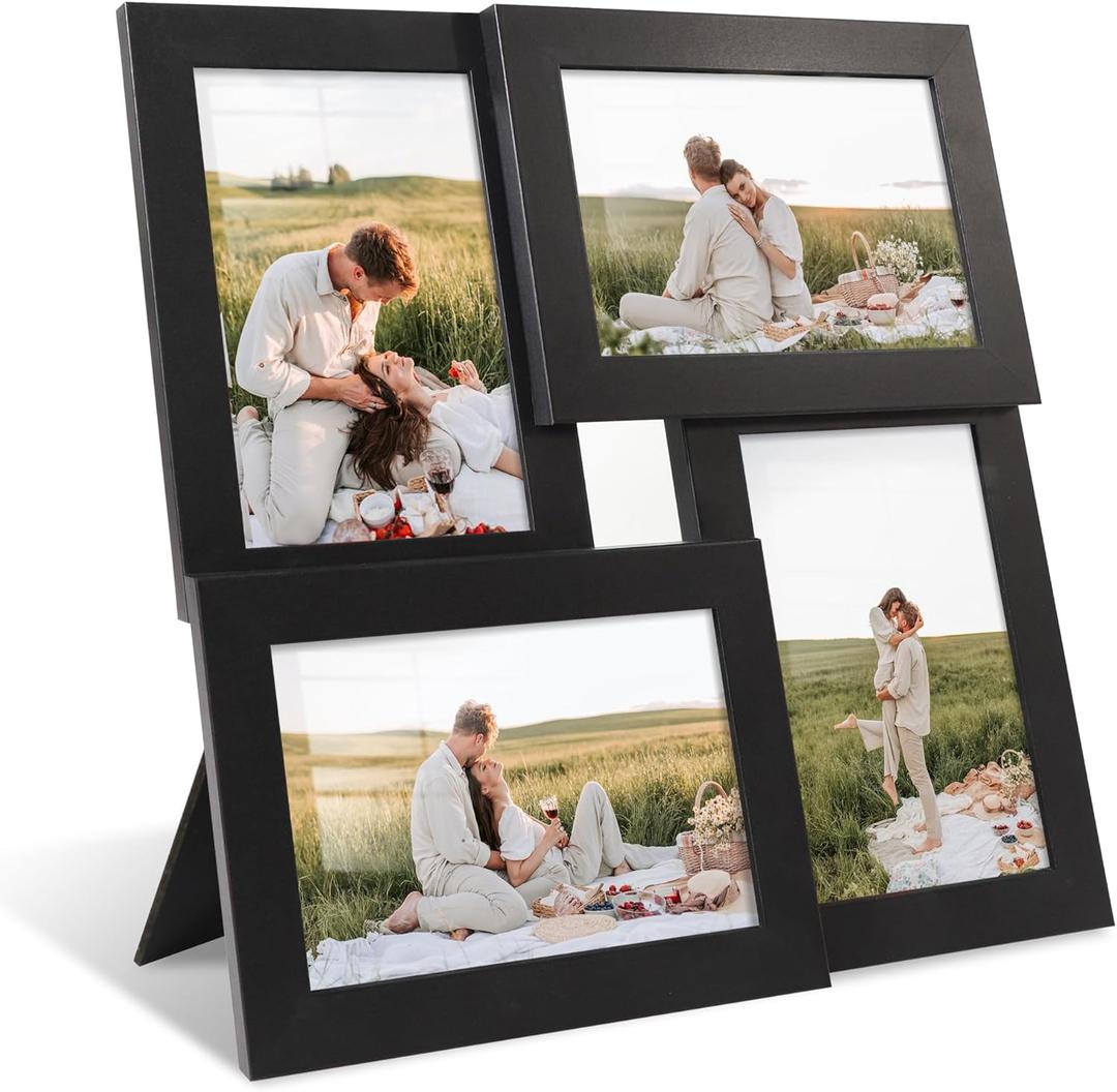 YESKAY 4x6 Collage Picture Frames Set of 1, Multi Family Photo Frame with Real Glass, Displays Four 4x6 Photo, Wall Decor Wall Hanging or Tabletop, Black