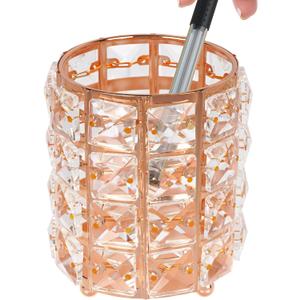 Crystal Pen Holder, Pencil Cups for Desk, Multi-Purpose Desktop Organizer, for Office Writing Desk (Rose Gold)