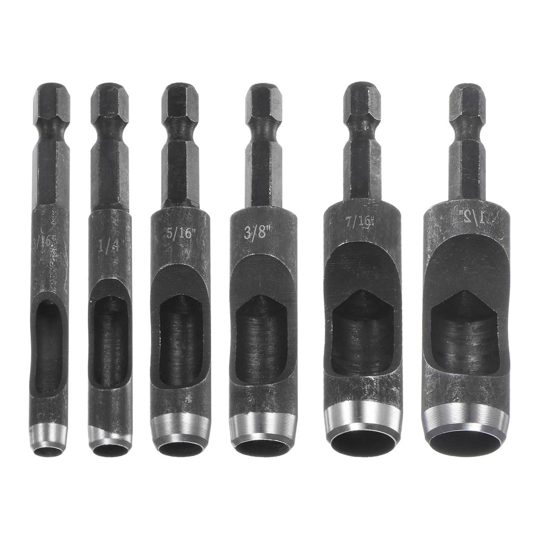 HARFINGTON Leather Hollow Punch Set 1/4 Hex Shank for Drills,  1/4" 5/16" 3/8" 7/16" 1/2" Dia Rotary Hole Punches for Leathercraft