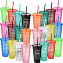 Skylety 24 Pcs Employee Appreciation Gifts, 24 oz Plastic Team Appreciation Tumbler with Lids and Straw, Thank You Best Team Ever Cup Boss Day Teacher Nurse Teamwork Gift(Bright Color)