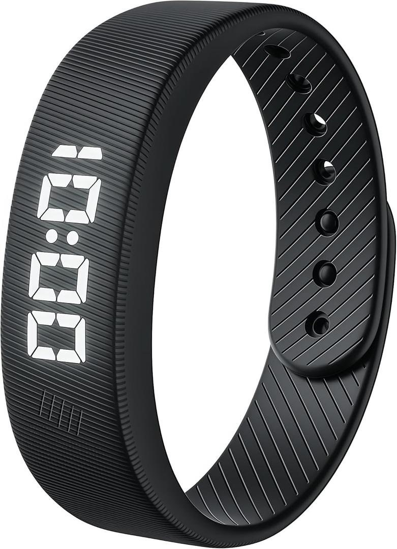 Gosasa Lightweight LED Digital Sport Watch Splash Resistant Pedometer with Vibrating Alarm USB Rechargeable Silicone Wristband for Men & Women (Black)