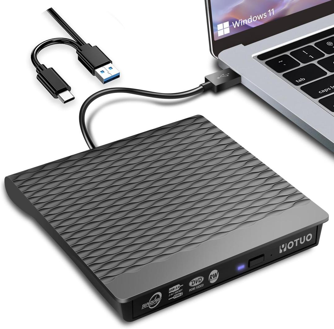 External DVD Drive, Portable USB 3.0 CD +/-RW Drive DVD Player for ROM Rewriter Burner for Laptop Desktop, Compatible with Windows 7/8/10/11 Mac MacBook Pro/Air (SY-IDD023-02)