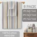Cotton Towels Set of 6, 6PC Striped Towels - 100% Cotton & Quick Dry - 2 Soft Bath 28"x52", 2 Absorbent Hand 16"x27", 2 Lightweight Washcloth 13"x13", Tan Body Towel with Hanging loop, Gray + Beige
