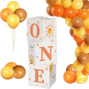 HyDren 30 Pcs First Trip Around The Sun Birthday Party Decoration Sun Birthday Sunshine Party Favors Decorations Boxes with Letters One 30 Pcs Yellow Orange Latex Balloons for Boys and Girls