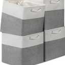 13x13 Storage Cube Bins 4Pack,Collapsible Cube Storage Organizer for Closet, Fabric Storage Box w/ Rope Handles, Foldable Storage Baskets for Shelves, Clothes,Closet Organization - White/Gray (131313/4pcs)