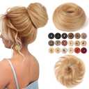 Fullart Human Hair Messy Bun Hair Bun #18 1 Count Ash Blonde Wavy Tousled Smooth Stretchy Fluffy Donut Updo Elastic Rubber Band Natural Curly Human Hair Bun Extension Chignons Scrunchies, Color: #18 Ash Blonde