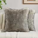 FUTEI Pack of 2 Faux Raccoon Fur Plush Throw Pillow Covers 18x18 Inch Soft Fluffy Farmhouse Decorative Cushion Case Modern Luxury Accent for Couch Bed Living Room, Apricot