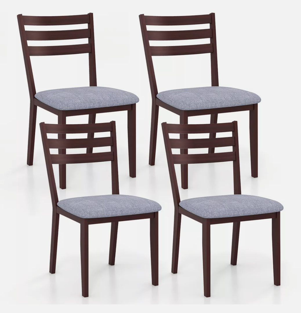 Dining Chair Set of 4 w/ Solid Rubber Wood Frame Hollow Curved Backrest