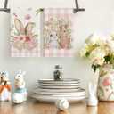 Artoid Mode Pink Buffalo Plaid Bunny Rabbit Flower Easter Kitchen Towels Dish Towels, 18x26 Inch Seasonal Decoration Hand Towels Set of 2