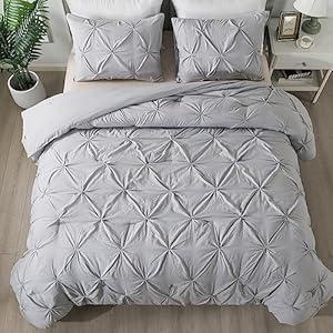 Andency California King Comforter Set Silver Gray (104x90Inch), Pinch Pleat Cal King Comforter Set 3 Pieces, Oversized King Pintuck Bed Comforter, Microfiber Down Alternative Comforter Bedding Set