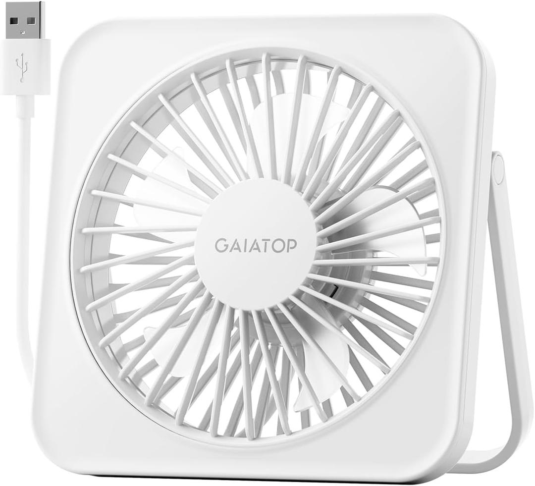 Gaiatop USB Desk Fan, 5 Inch Small Portable Table Desktop Fans with Strong Wind Ultra Quiet 3 Speeds and 180 Tilt Folding, Mini Personal Cooling Essentials For Office Home Bedroom Dorm Kitchen White