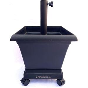 Patio Umbrella Base Stand with Wheels, Fillable Planter Box and Mobile for Rolling on Outdoor Patio, Poolside Decks and Gardens (Black)