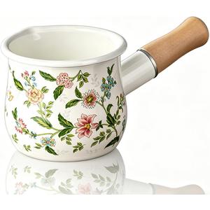 Milk Pot – Small Sauce Pan with Butter Warmer, Enamel Pot Mini Pot for Milk Boiling, Mini Saucepan for Single Serving
