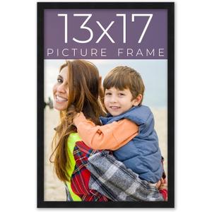 Black Real Wood 13x17 Picture Frame - 0.75 Inches Wide | 0.5 Inches Deep | Mid Century Style with UV Acrylic & Foam Board Backing
